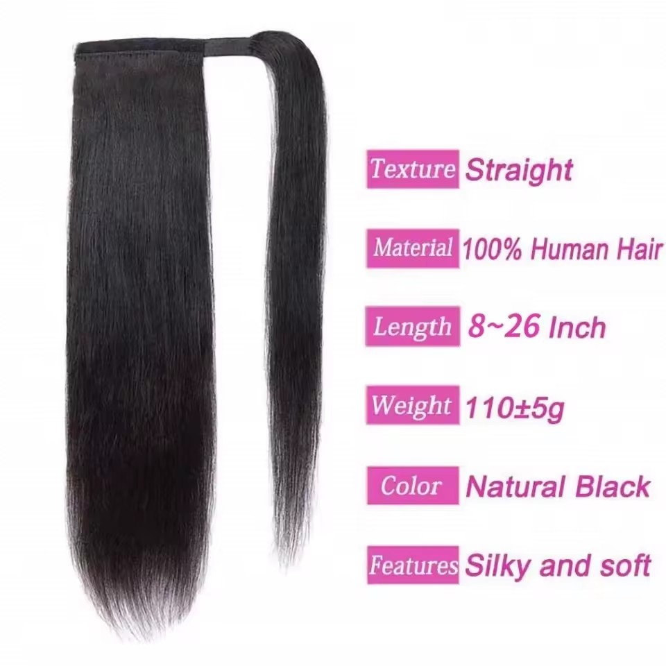 Natural  Color Straight  Ponytail Hair Extensions Wrap Around Ponytail 100% Remy Hair Extensions Brazilian Hair Extensions  For Women