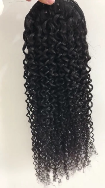 Natural Color Kinky Curly Drawstring Ponytail Human Hair Extensions Brazilian Remy Straight 100% Human Hair Ponytail With Clips