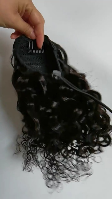 Water Wave Drawstring Ponytail Hair 100% Real Human Hair Extensions Brazilian Natural Black Hairpiece With Clip Ins Pony Tail