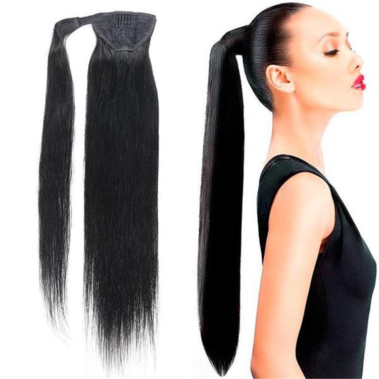 Natural  Color Straight  Ponytail Hair Extensions Wrap Around Ponytail 100% Remy Hair Extensions Brazilian Hair Extensions  For Women