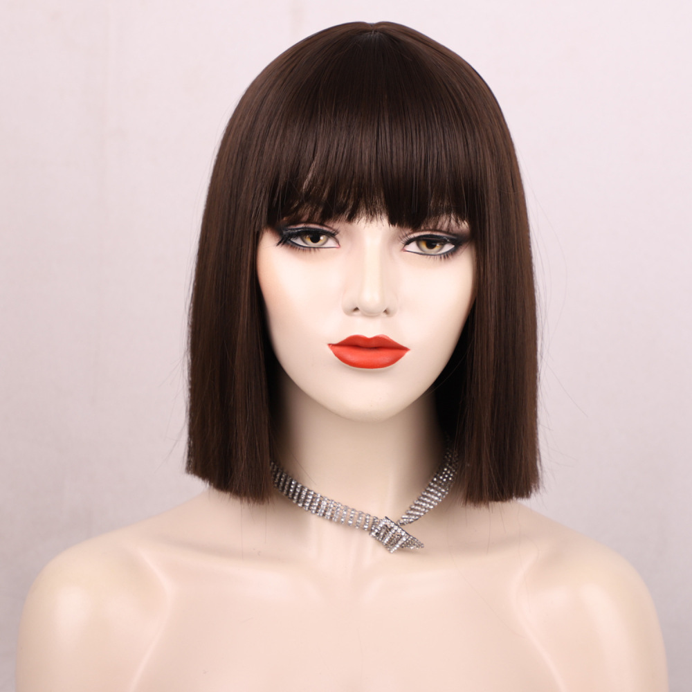 Short Straight Bob Synthetic Wigs  Natural Hair Wig with Bangs for Women Cosplay Cute Wig Heat Resistant Fiber