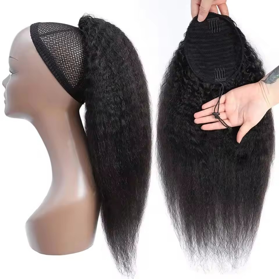 Natural Kinky Straight Ponytail Extension Human Hair  Remy  Drawstring In Ponytail 100% Human Hair Extensions