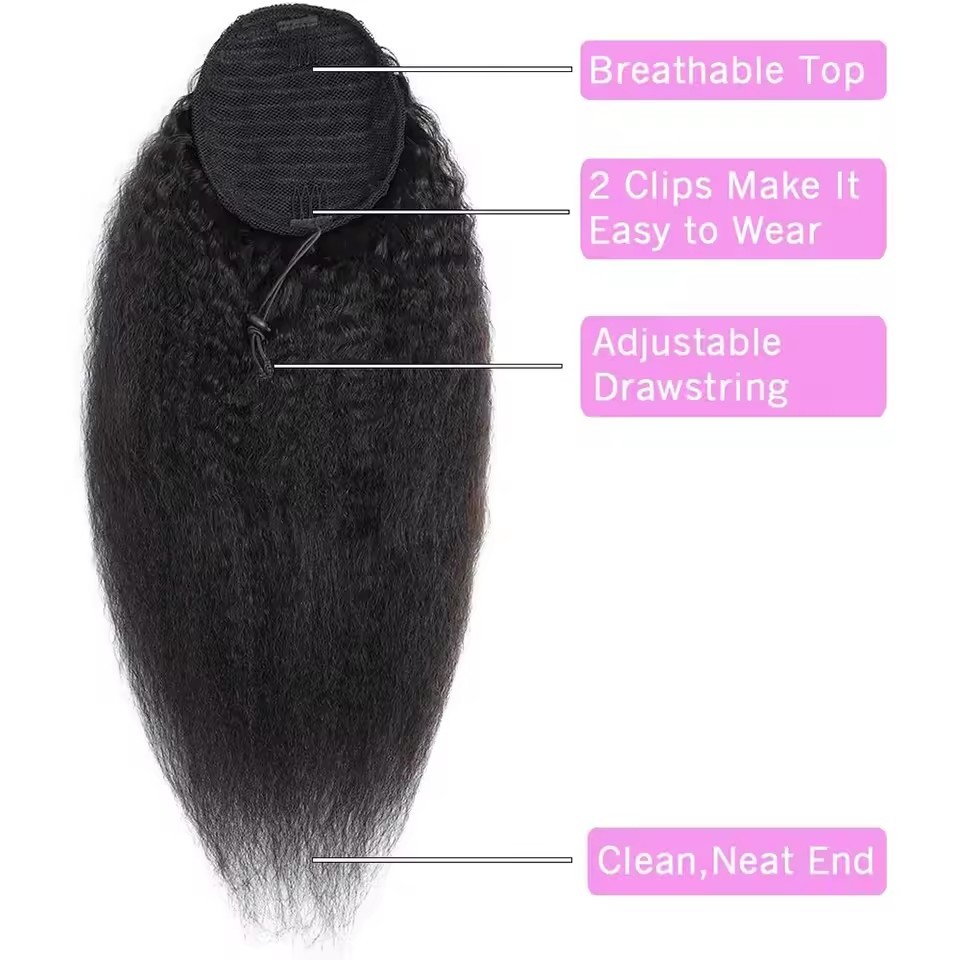 Natural Kinky Straight Ponytail Extension Human Hair  Remy  Drawstring In Ponytail 100% Human Hair Extensions