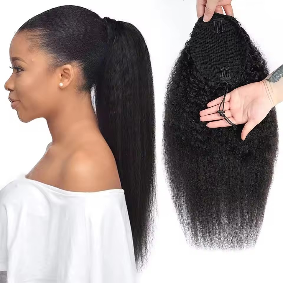 Natural Kinky Straight Ponytail Extension Human Hair  Remy  Drawstring In Ponytail 100% Human Hair Extensions