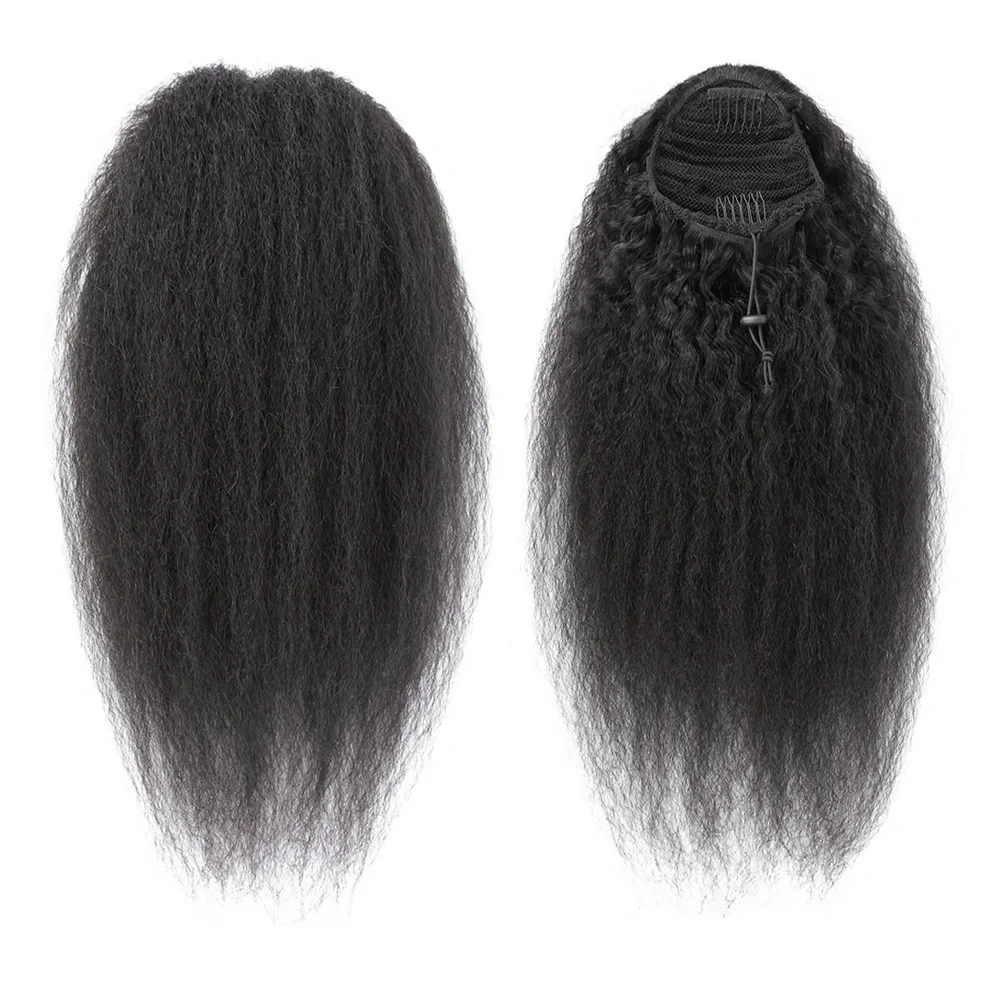 Natural Kinky Straight Ponytail Extension Human Hair  Remy  Drawstring In Ponytail 100% Human Hair Extensions