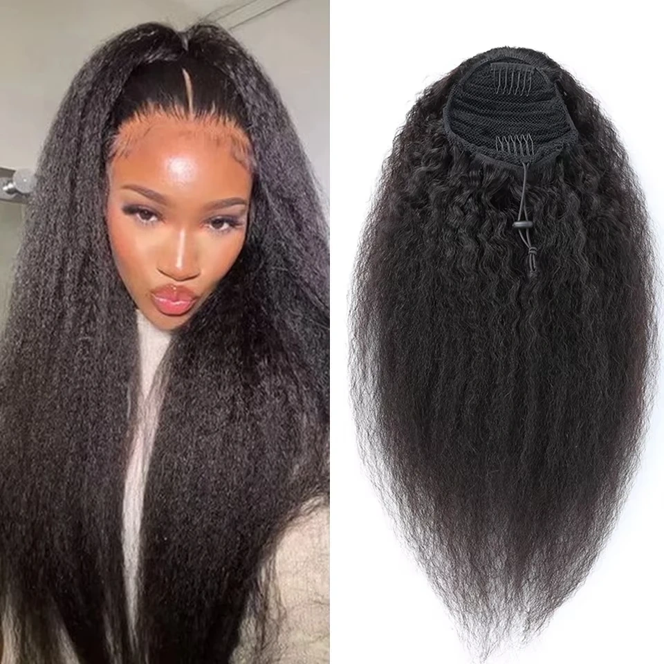 Natural Kinky Straight Ponytail Extension Human Hair  Remy  Drawstring In Ponytail 100% Human Hair Extensions