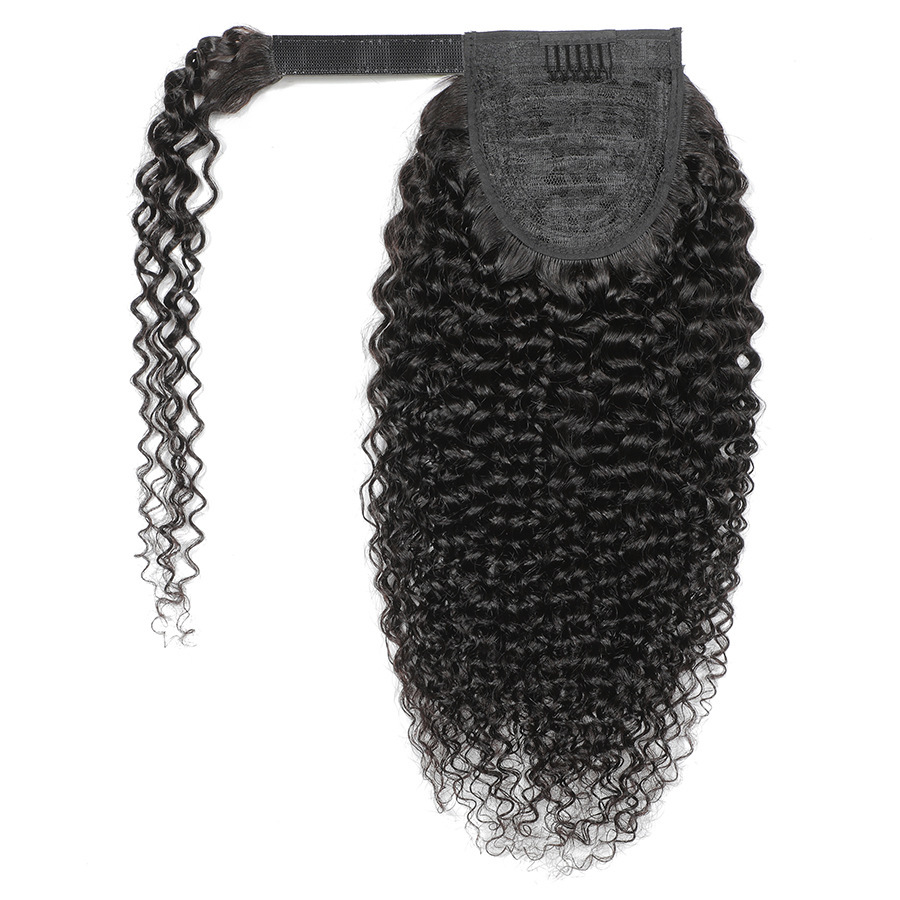 Kinky Curly 8-26Inch  Ponytail Human Hair Virgin  Wrap Around Ponytail Hair Extension For Women Hair Natural Color Hairpiece
