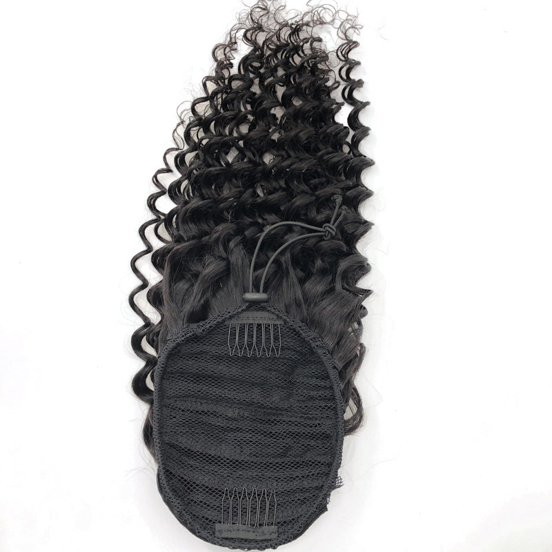 Deep Wave Ponytail Extensions Clip Drawstring Ponytail Natural Black Color 100% Human Hair With Thick Ponytail Hair 30 Inch