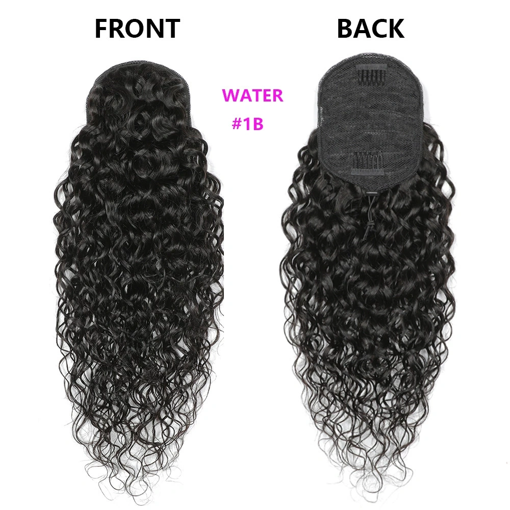 Water Wave Drawstring Ponytail Hair 100% Real Human Hair Extensions Brazilian Natural Black Hairpiece With Clip Ins Pony Tail