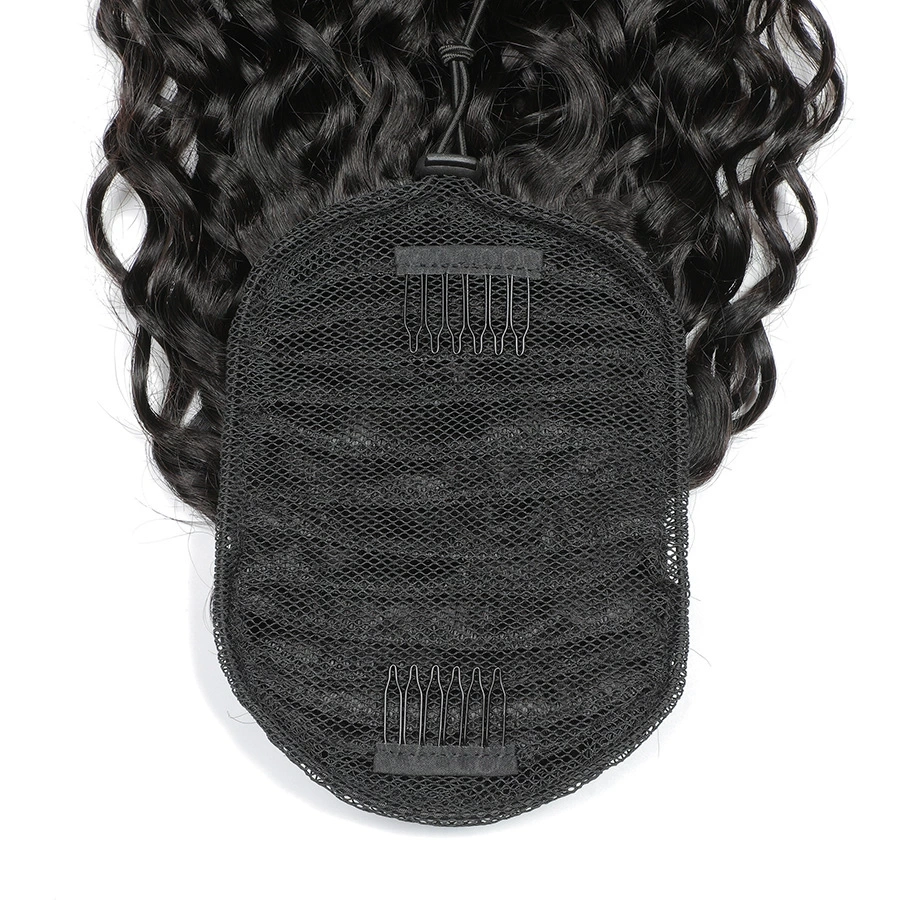 Water Wave Drawstring Ponytail Hair 100% Real Human Hair Extensions Brazilian Natural Black Hairpiece With Clip Ins Pony Tail