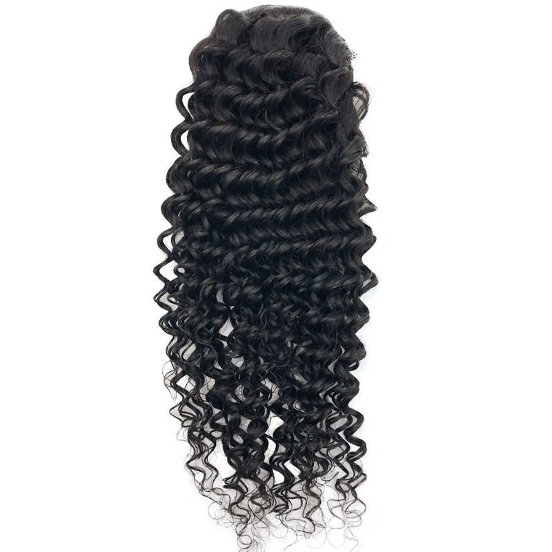 Water Wave Drawstring Ponytail Hair 100% Real Human Hair Extensions Brazilian Natural Black Hairpiece With Clip Ins Pony Tail