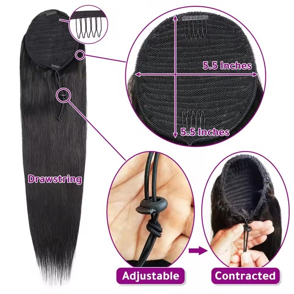Straight Ponytail Human Hair Extensions Drawstring Ponytail Extensions For Women Clip In Ponytail Hair Extensions