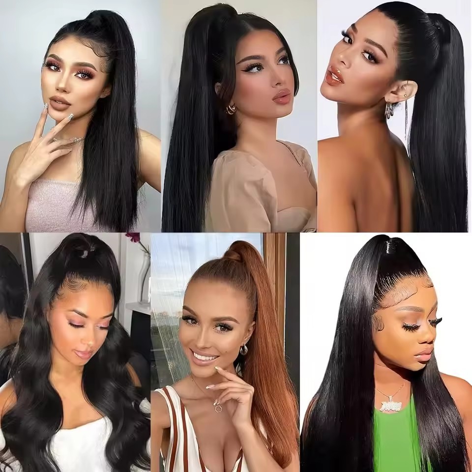 Straight Ponytail Human Hair Extensions Drawstring Ponytail Extensions For Women Clip In Ponytail Hair Extensions