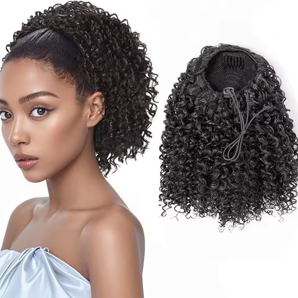Natural Afro Kinky Curly Drawstring Ponytail Real Human Hair Extensions Ponytail Hair Pieces Clip In Ponytails for Women