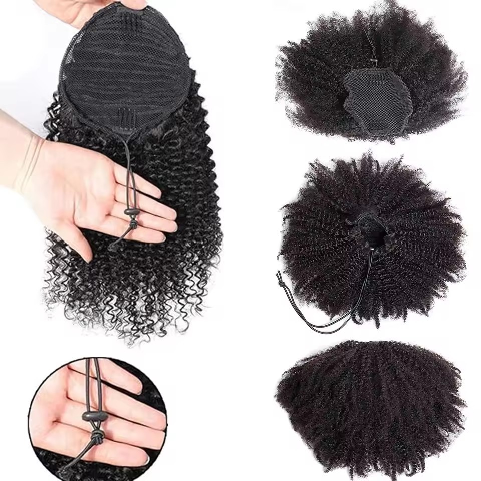 Natural Afro Kinky Curly Drawstring Ponytail Real Human Hair Extensions Ponytail Hair Pieces Clip In Ponytails for Women
