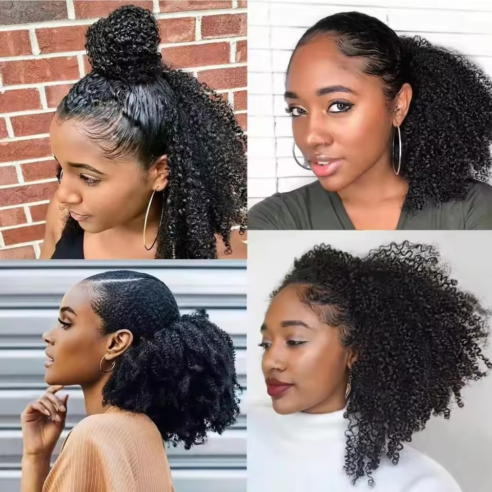 Natural Afro Kinky Curly Drawstring Ponytail Real Human Hair Extensions Ponytail Hair Pieces Clip In Ponytails for Women