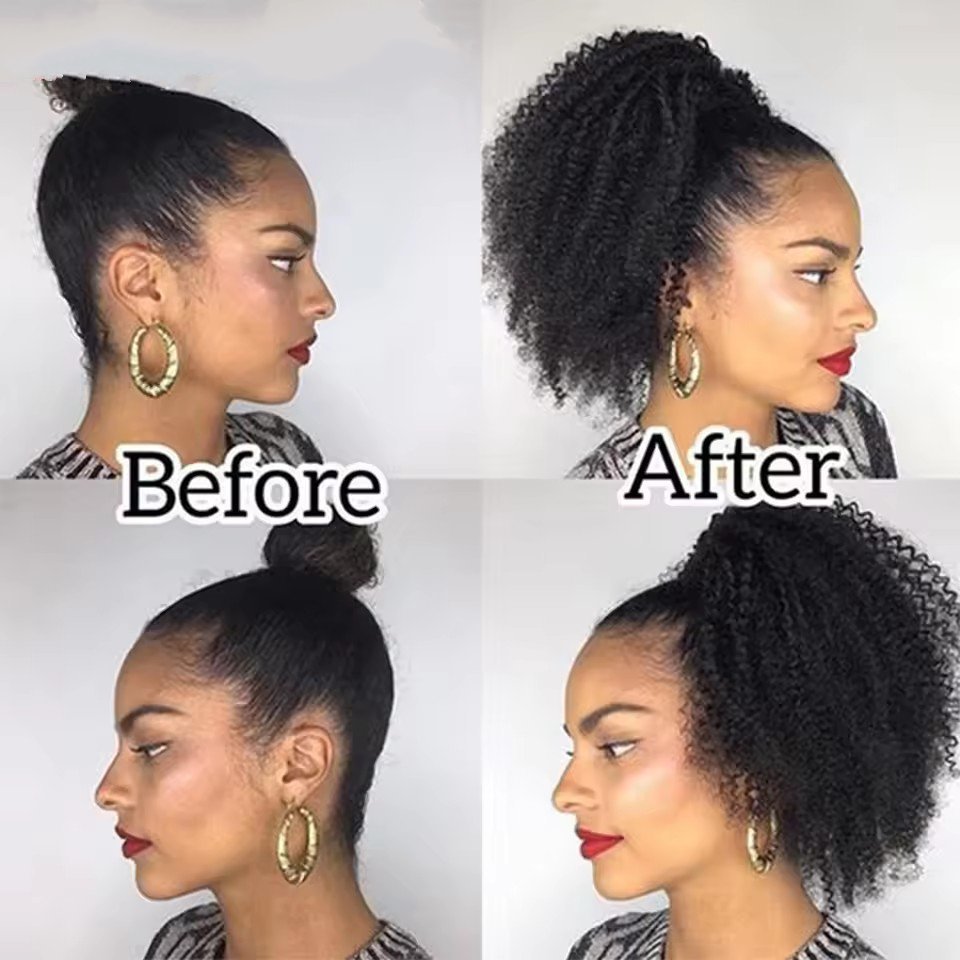 Natural Afro Kinky Curly Ponytail Human Hair Wrap Around Ponytail Extension  Brazilian VirginRemy  Human Hair