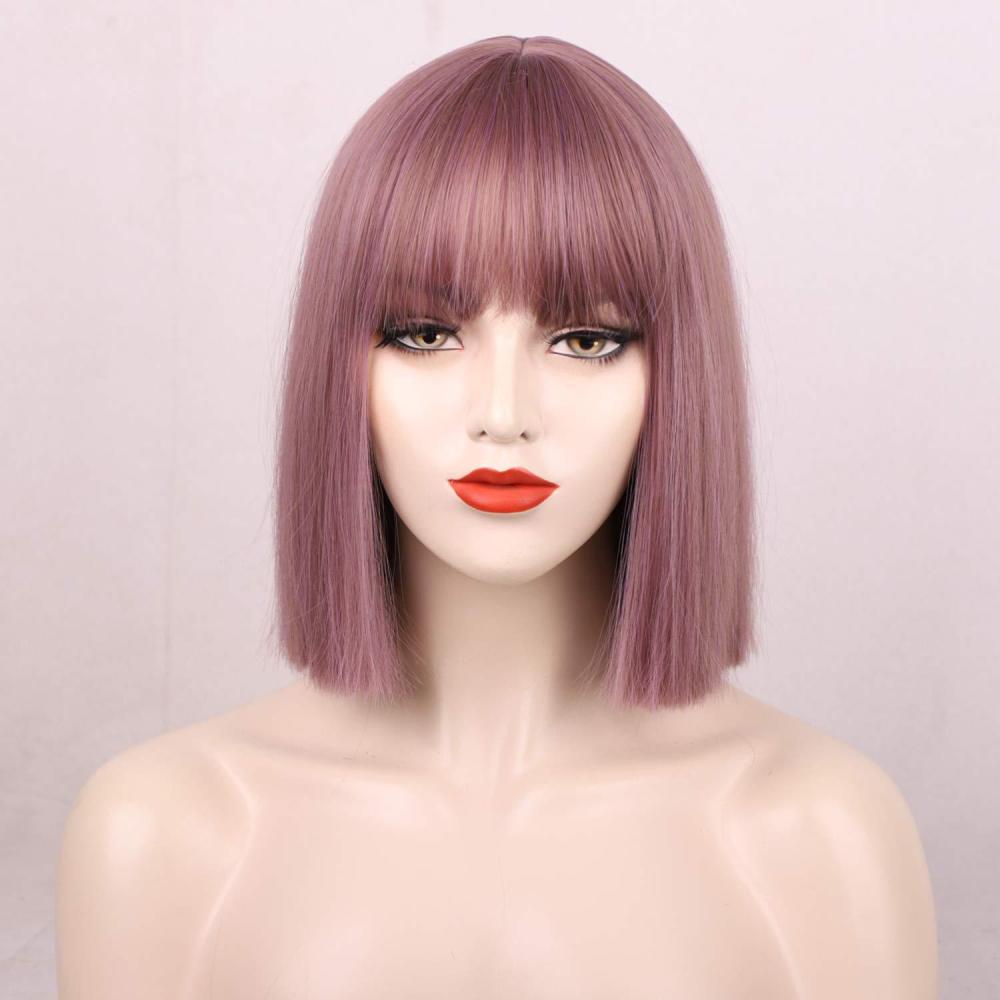 Short Straight Bob Synthetic Wigs  Natural Hair Wig with Bangs for Women Cosplay Cute Wig Heat Resistant Fiber