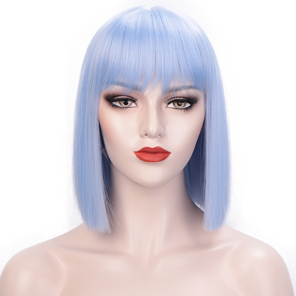 Short Straight Bob Synthetic Wigs  Natural Hair Wig with Bangs for Women Cosplay Cute Wig Heat Resistant Fiber