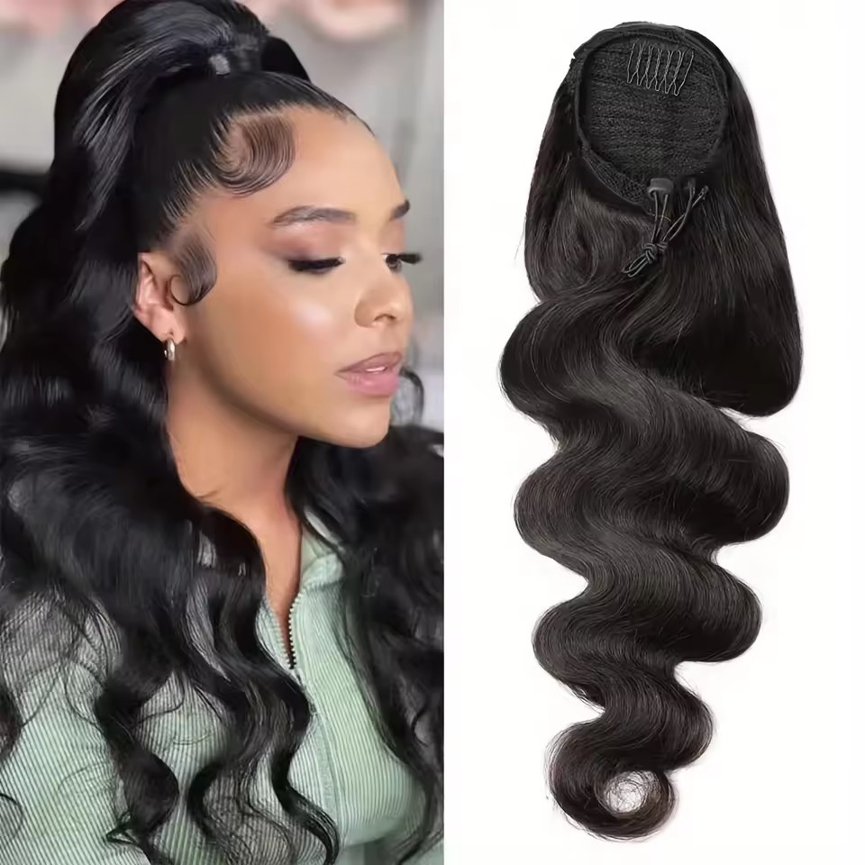Body Wave Drawstring Ponytail Human Hair Extensions 100% Real Human Hair Brazilian Remy Clip In For Women Ponytail Natural Color