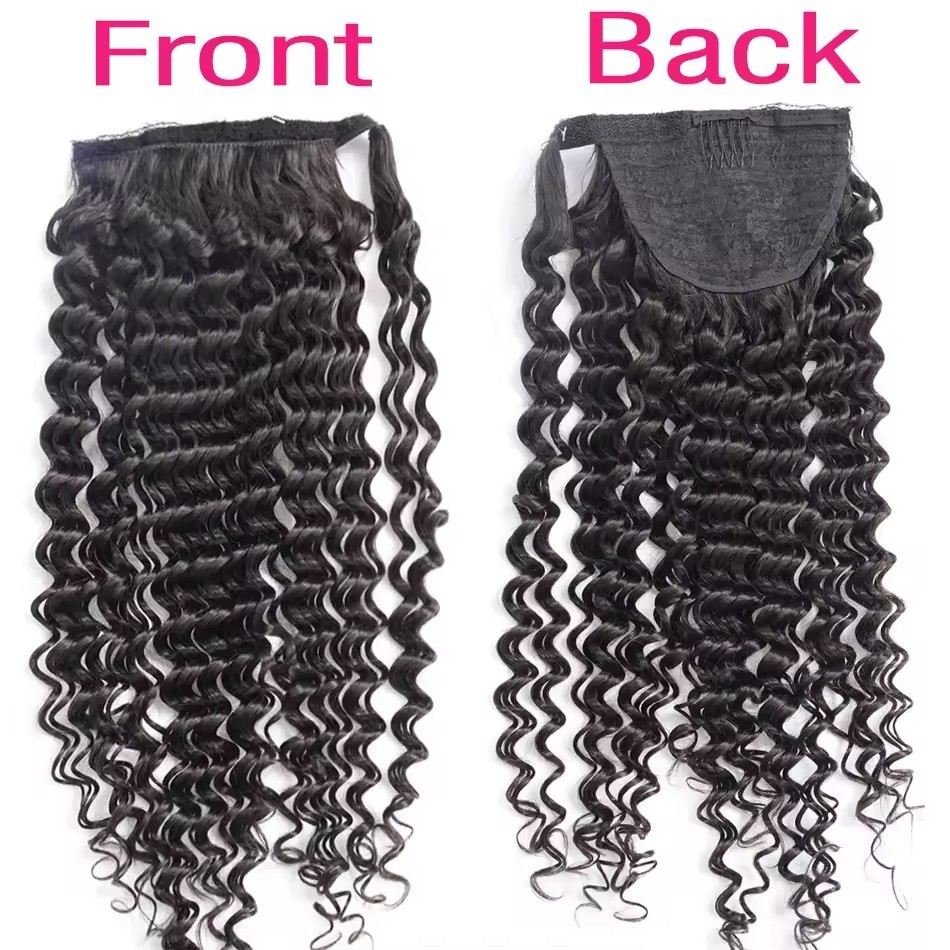 Deep Wave Wrap Around Clip In Ponytail Hair Extensions 100% Human Hair Extensions Magic Paste Wrap Around Ponytail Hair