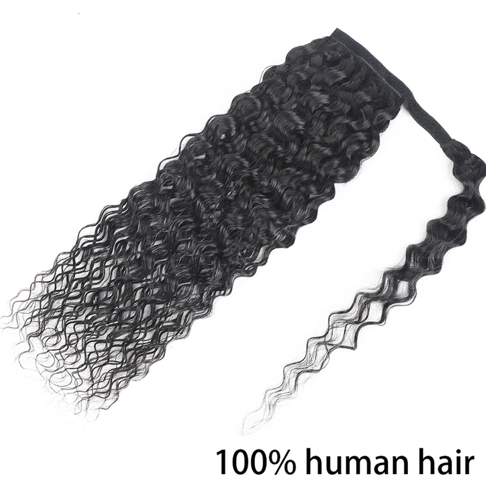 Deep Wave Wrap Around Clip In Ponytail Hair Extensions 100% Human Hair Extensions Magic Paste Wrap Around Ponytail Hair