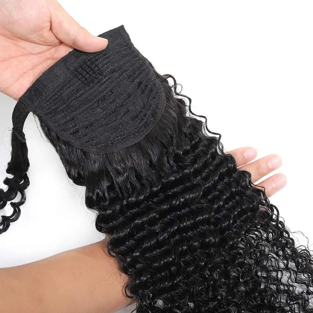 Deep Wave Wrap Around Clip In Ponytail Hair Extensions 100% Human Hair Extensions Magic Paste Wrap Around Ponytail Hair