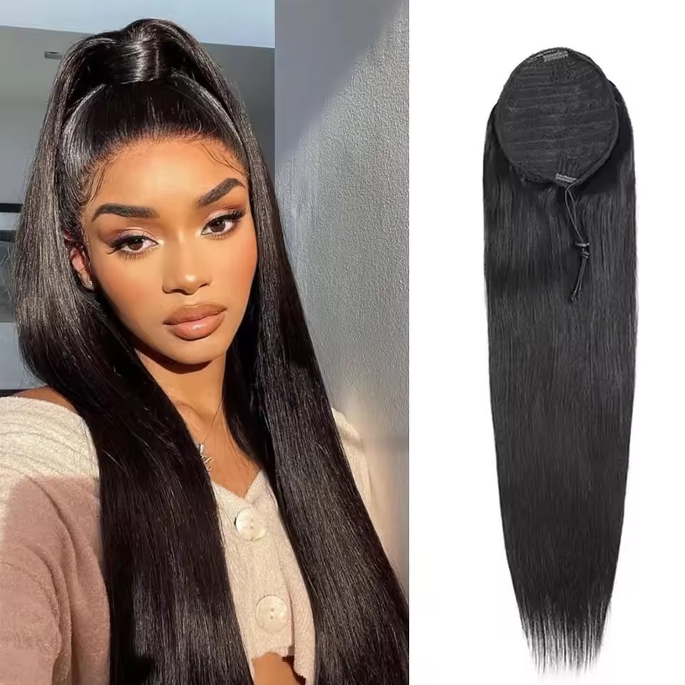 Straight Ponytail Human Hair Extensions Drawstring Ponytail Extensions For Women Clip In Ponytail Hair Extensions