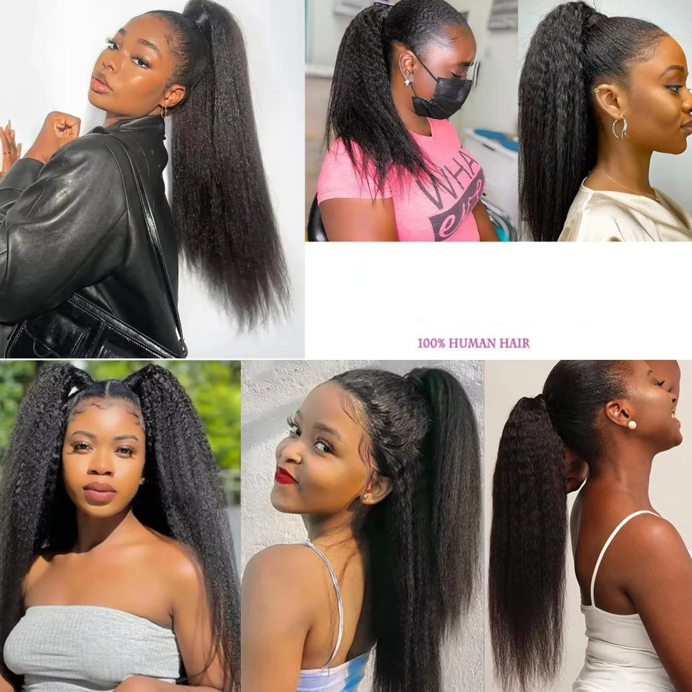 Natural Kinky Straight Ponytail Extension Human Hair  Remy  Drawstring In Ponytail 100% Human Hair Extensions