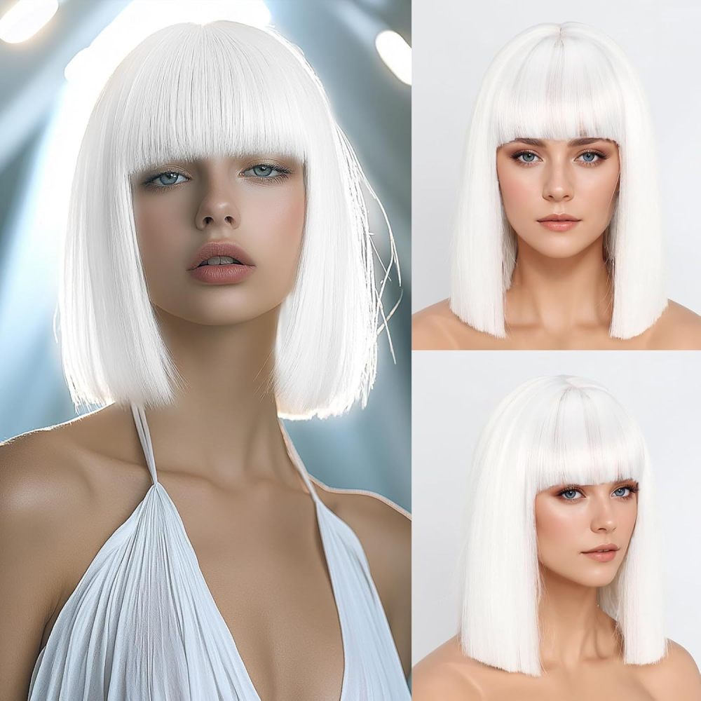 Short Straight Bob Synthetic Wigs  Natural Hair Wig with Bangs for Women Cosplay Cute Wig Heat Resistant Fiber