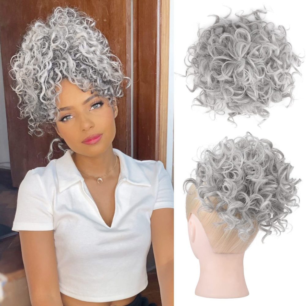 Messy Curly synthetic Hair Bun Scrunchies Extensions  Drawstring Ponytail Light Brown Large Thick Updo SyntheticHair Pieces For Women