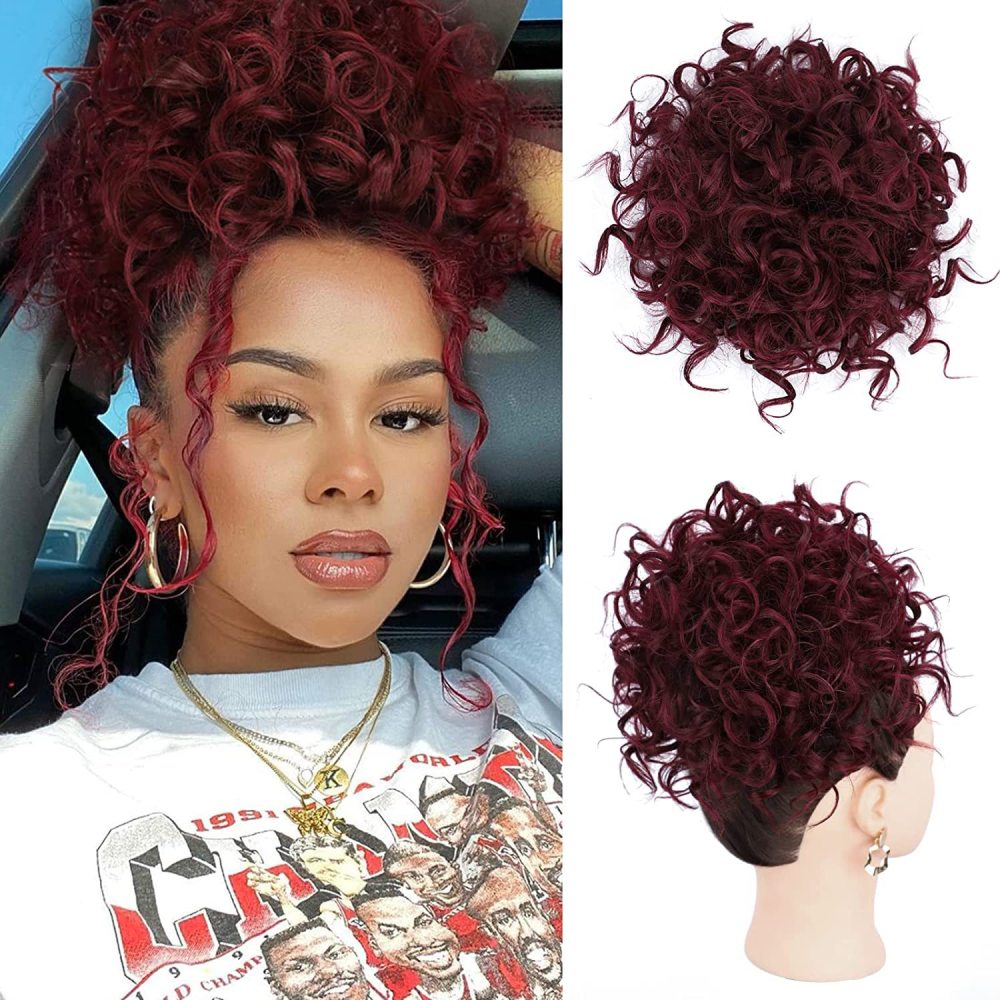 Messy Curly synthetic Hair Bun Scrunchies Extensions  Drawstring Ponytail Light Brown Large Thick Updo SyntheticHair Pieces For Women