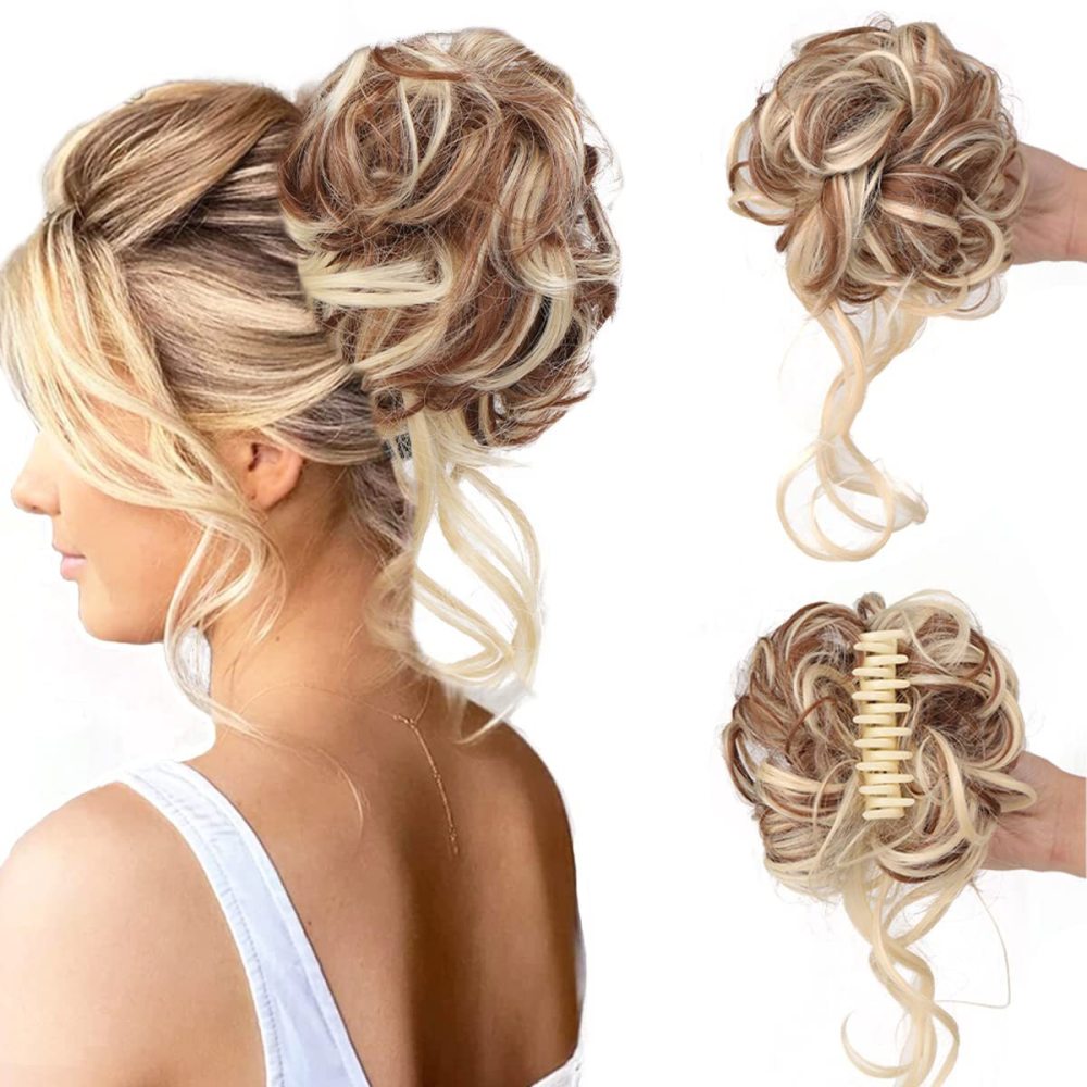 Synthetic Claw Chignon Women Messy Curly Fluffy Hair Bun Clip in Ponytail Hair Extensions Natural False Hairpieces