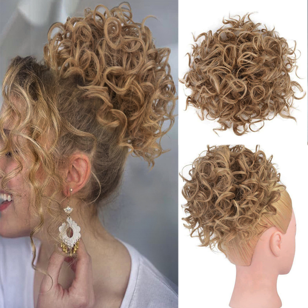 Messy Curly synthetic Hair Bun Scrunchies Extensions  Drawstring Ponytail Light Brown Large Thick Updo SyntheticHair Pieces For Women