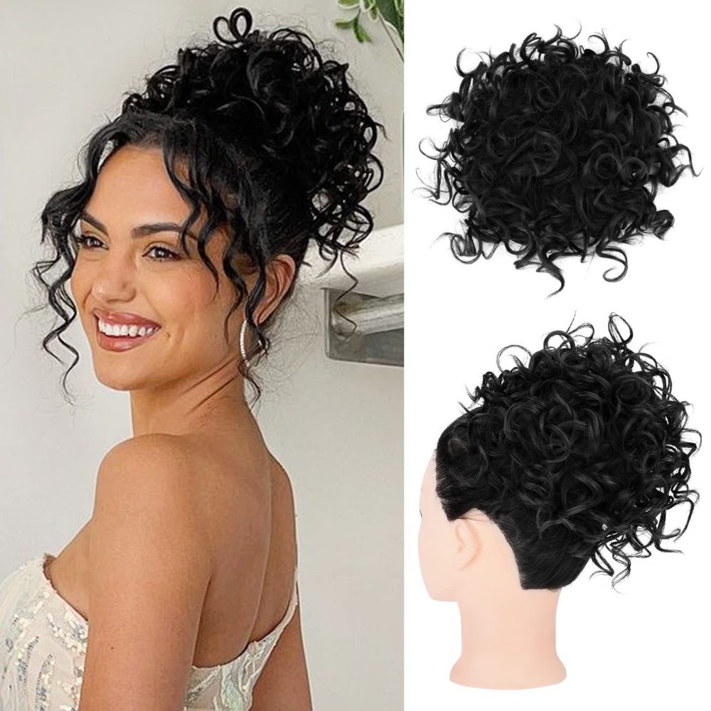 Messy Curly synthetic Hair Bun Scrunchies Extensions  Drawstring Ponytail Light Brown Large Thick Updo SyntheticHair Pieces For Women