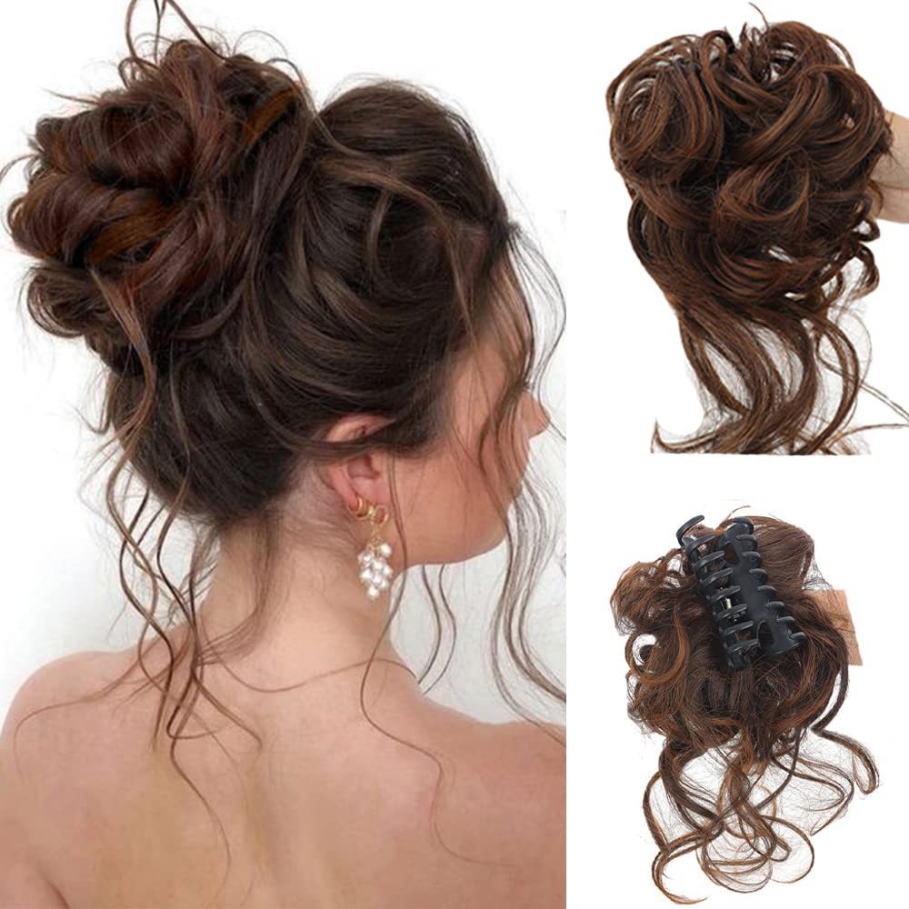 Synthetic Claw Chignon Women Messy Curly Fluffy Hair Bun Clip in Ponytail Hair Extensions Natural False Hairpieces