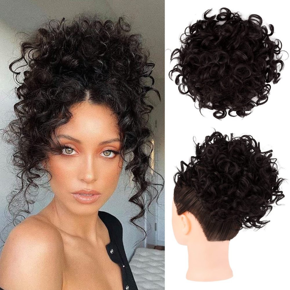 Messy Curly synthetic Hair Bun Scrunchies Extensions  Drawstring Ponytail Light Brown Large Thick Updo SyntheticHair Pieces For Women