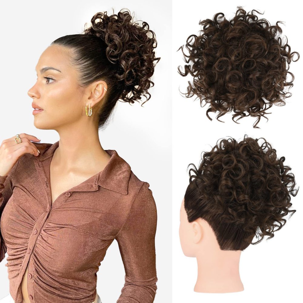 Messy Curly synthetic Hair Bun Scrunchies Extensions  Drawstring Ponytail Light Brown Large Thick Updo SyntheticHair Pieces For Women