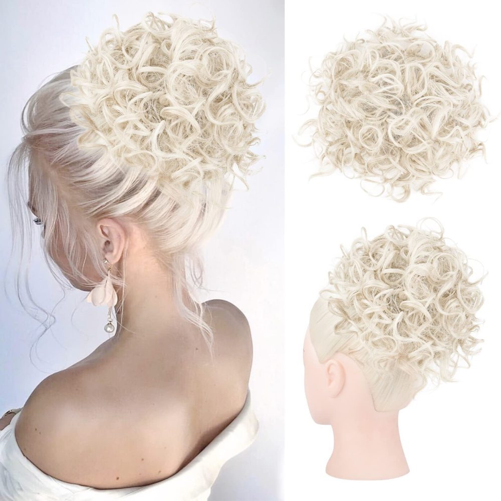 Messy Curly synthetic Hair Bun Scrunchies Extensions  Drawstring Ponytail Light Brown Large Thick Updo SyntheticHair Pieces For Women