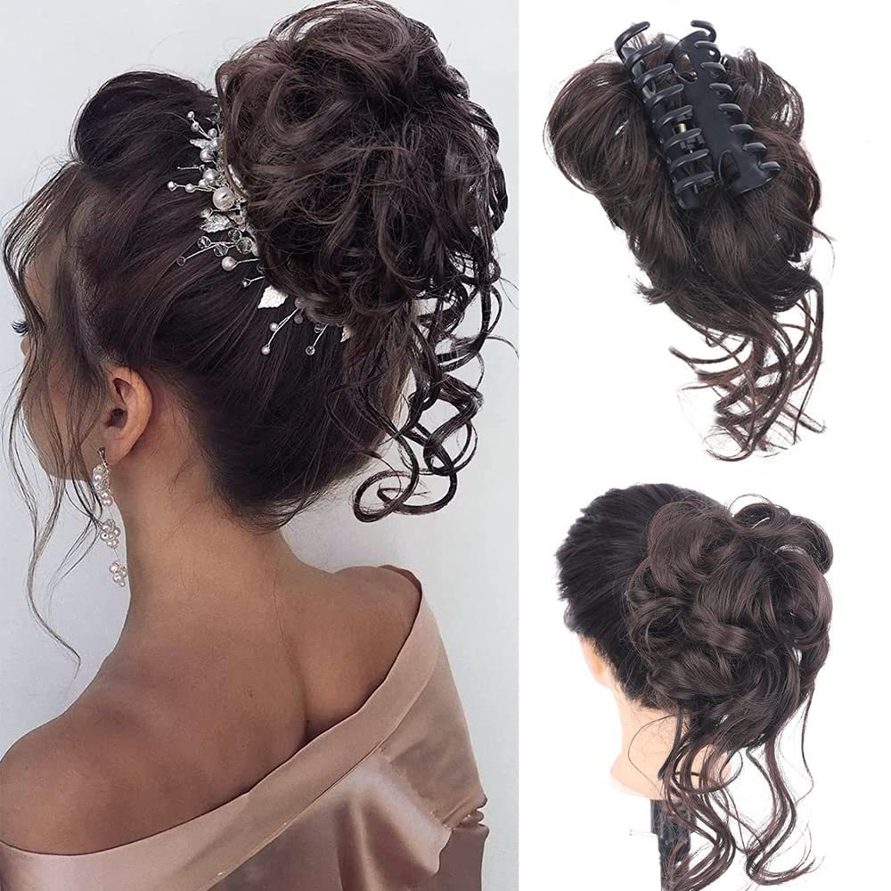 Synthetic Claw Chignon Women Messy Curly Fluffy Hair Bun Clip in Ponytail Hair Extensions Natural False Hairpieces