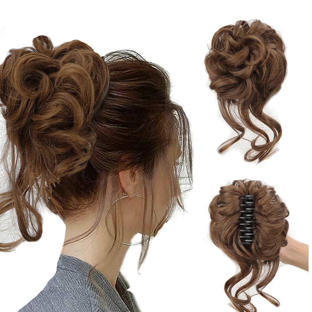 Synthetic Claw Chignon Women Messy Curly Fluffy Hair Bun Clip in Ponytail Hair Extensions Natural False Hairpieces