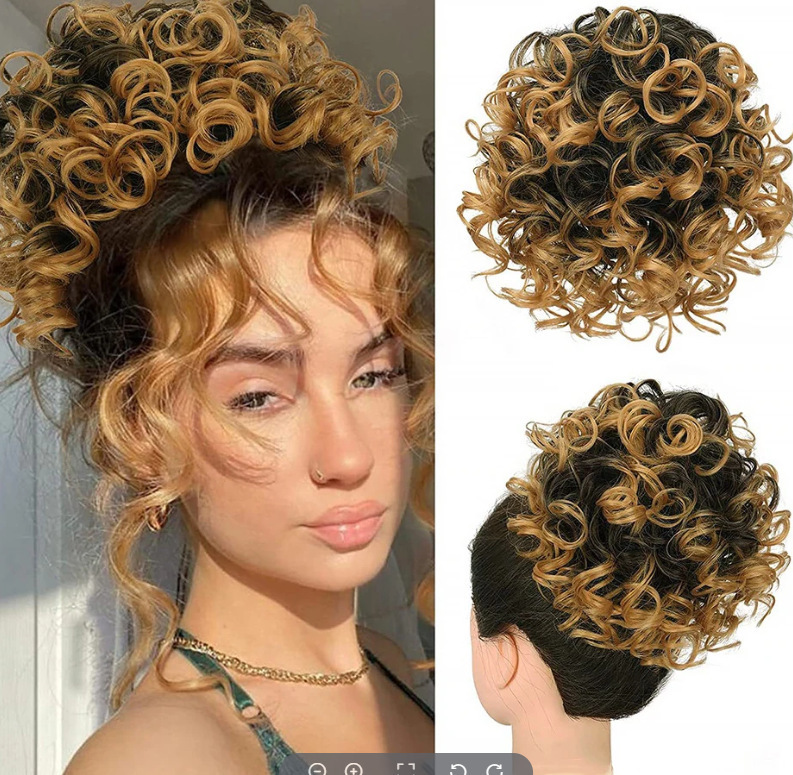 Messy Curly synthetic Hair Bun Scrunchies Extensions  Drawstring Ponytail Light Brown Large Thick Updo SyntheticHair Pieces For Women