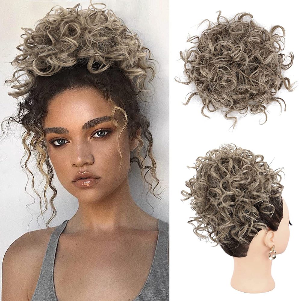 Messy Curly synthetic Hair Bun Scrunchies Extensions  Drawstring Ponytail Light Brown Large Thick Updo SyntheticHair Pieces For Women