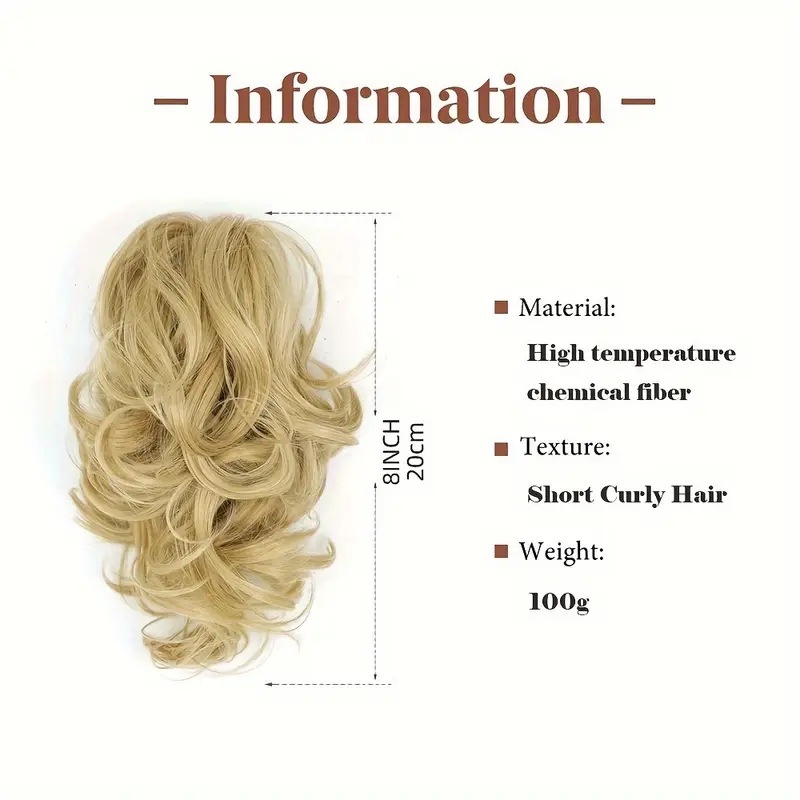12Inch Synthetic Ponytail Claw Clip Ponytail Extensions Short Curly Ponytail  Black Brown Blonde Hair Clip for Women