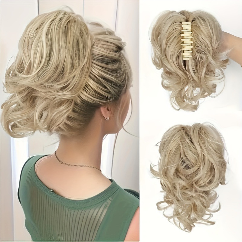 12Inch Synthetic Ponytail Claw Clip Ponytail Extensions Short Curly Ponytail  Black Brown Blonde Hair Clip for Women