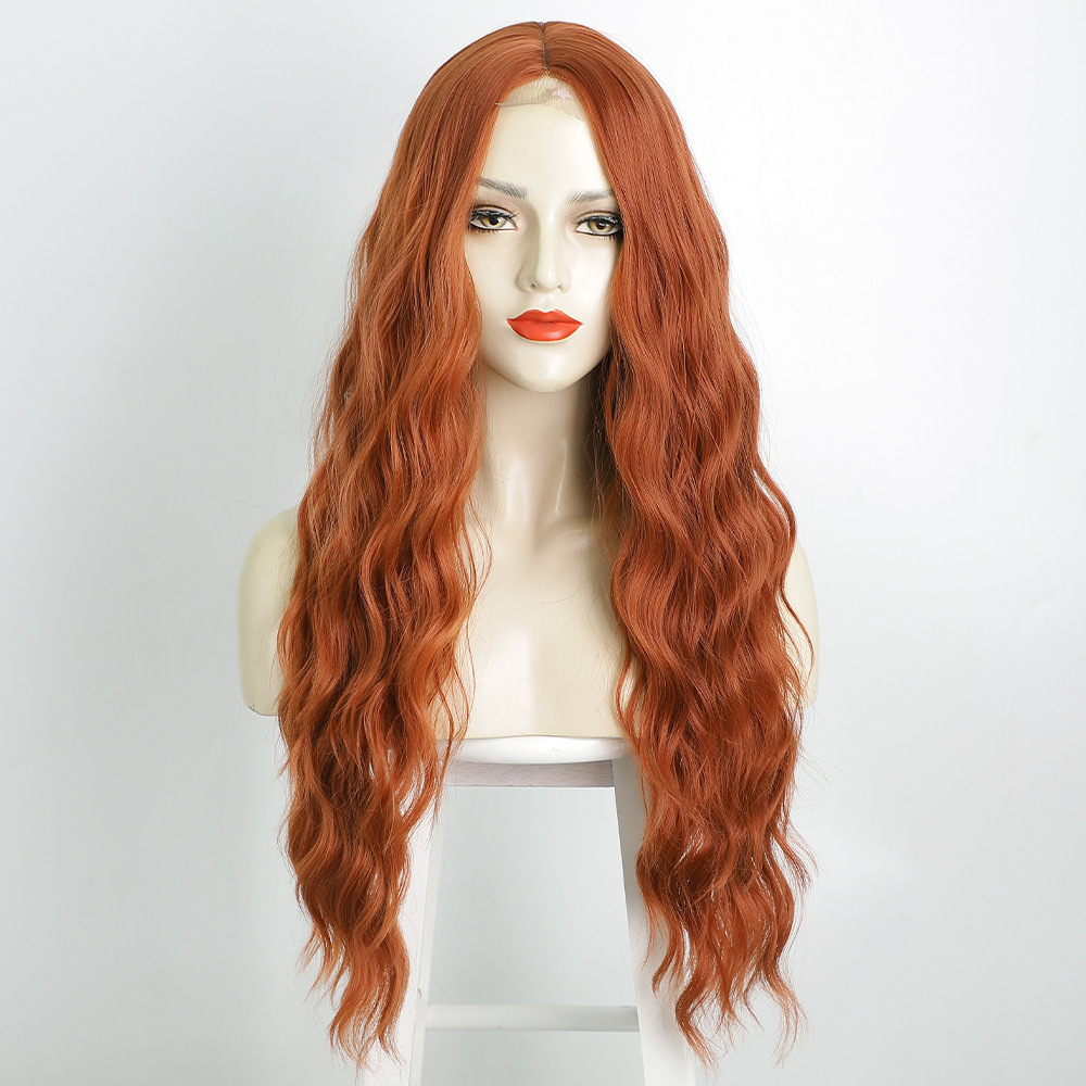 Long Wave Ginger Orange Wigs Synthetic Lace Wigs for  Women Middle Part Wig Cosplay Hair Wavy Wig Party Wear Wigs Use