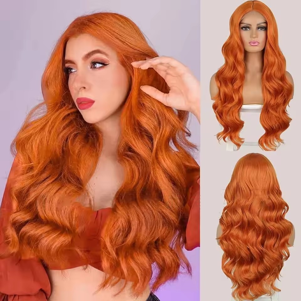 Long Wave Natural BLACK  Wigs Synthetic Lace Wigs for  Women Middle Part Wig Cosplay Hair Wavy Wig Party Wear Wigs Use