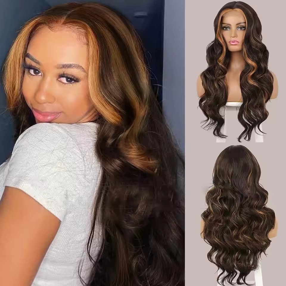 Long Wave Natural BLACK  Wigs Synthetic Lace Wigs for  Women Middle Part Wig Cosplay Hair Wavy Wig Party Wear Wigs Use