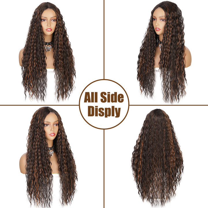 Long curly Brown Wigs Synthetic Lace Wigs for  Women Middle Part Wig Natural  Curly Wig Party Wear Wigs Use