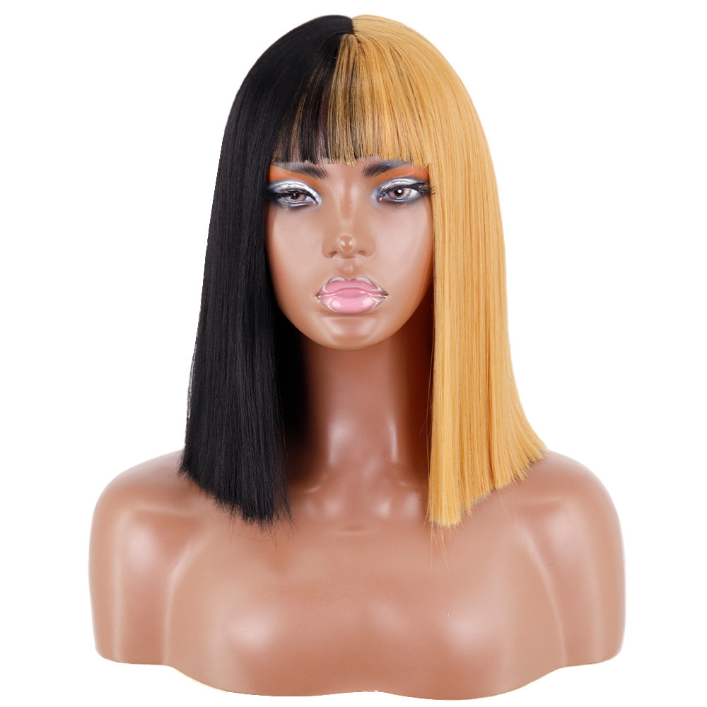 Short Bob Synthetic Wig With Bangs for Women Red Black Pink Blue Orange Fancy Wigs Heat Resistant Lolita Cosplay Party Wigs